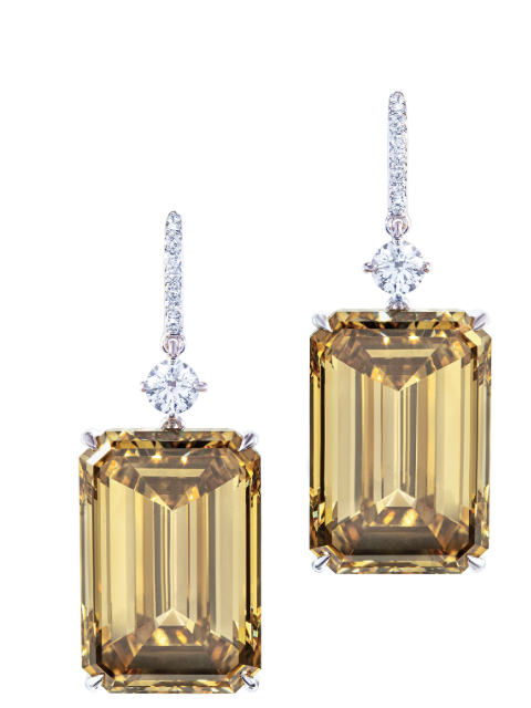 brown-yellow cut-cornered step-cut diamonds of 15.03 and 15.01 carats. Credit Christie's 