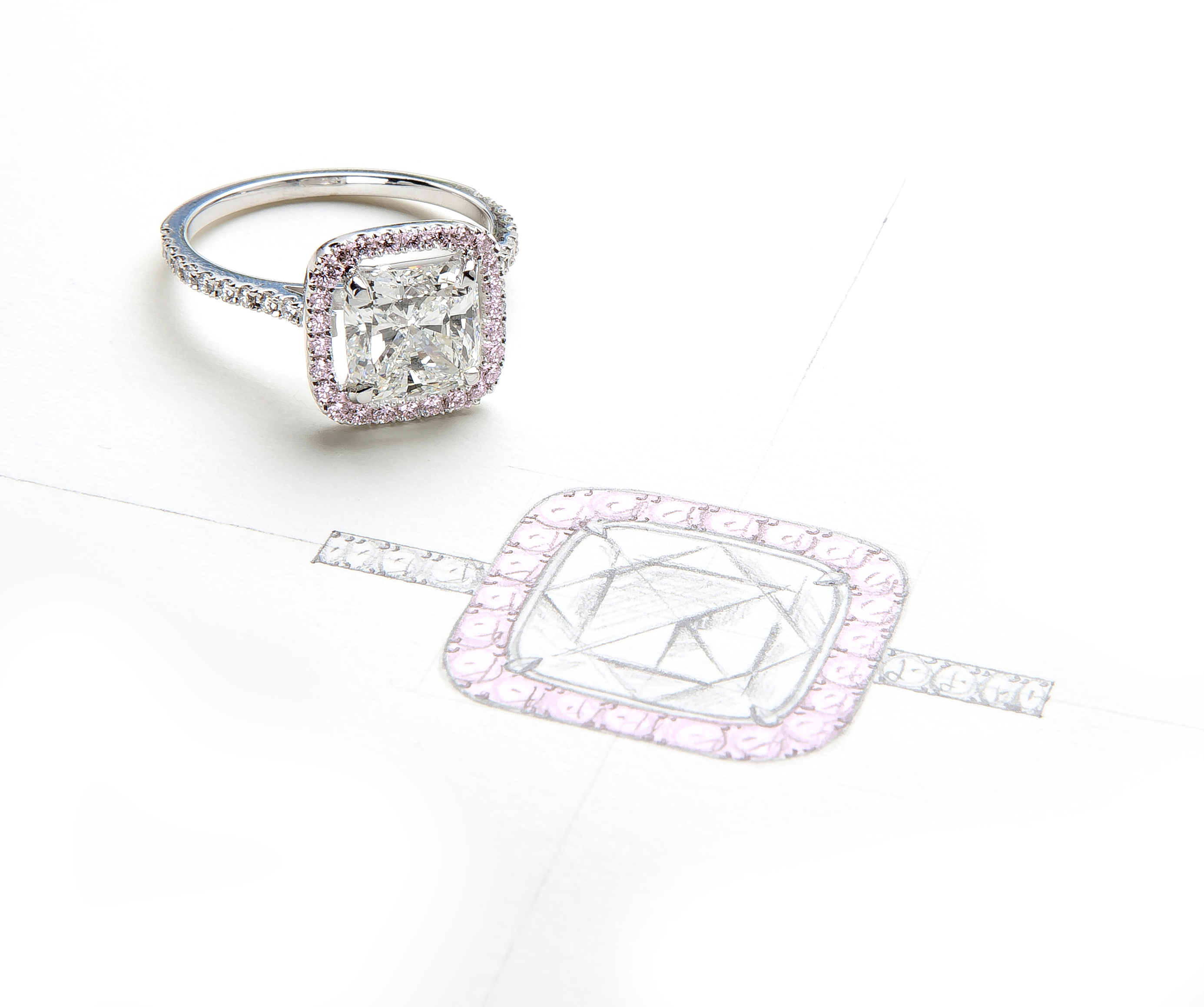 White and Fancy Pink Diamonds Engagement Ring Langerman Diamonds