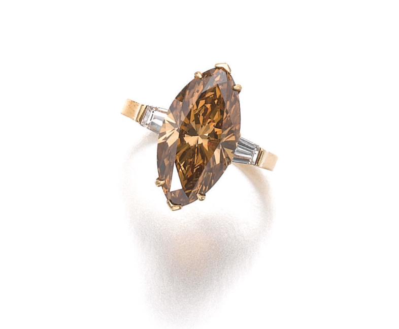 A 5.46 marquise-shaped fancy deep brown-yellow diamond. Image Credit: Sotheby's 