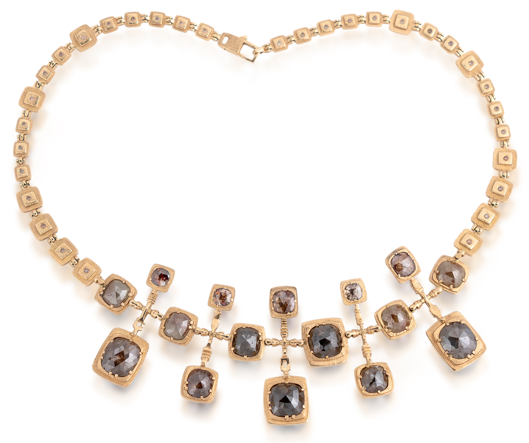 18K yellow gold necklace with rose-cut diamonds and brown diamonds