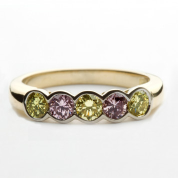 YELLOW GOLD RING WITH PURPLE AND LIME DIAMONDS - Langerman Diamonds 