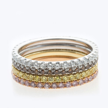 Set of four natural color diamond eternity rings Langerman Diamonds